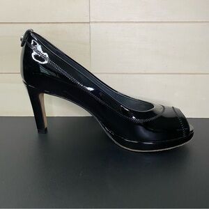 Stuart Weitzman Peep Toe Heels Women's Size 5 Shoes M Black Patent Leather Pumps